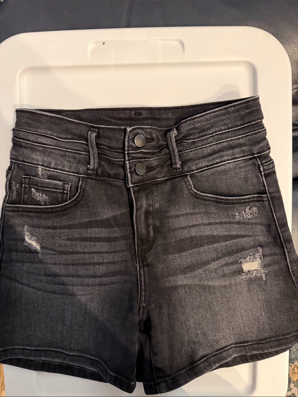 High-Waist Distressed Black Denim Shorts